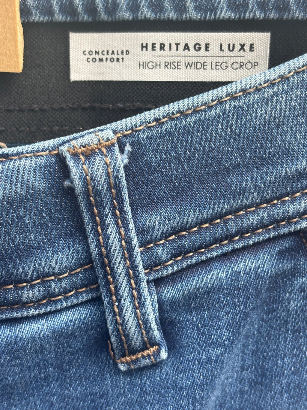 Heritage Luxe high rise wide leg crop label on Curve Appeal jeans
