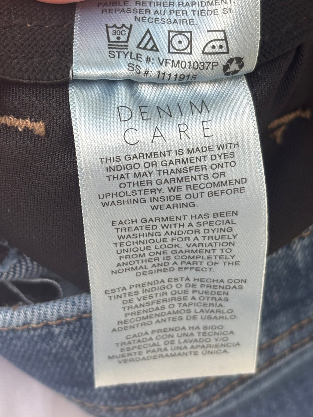 Denim care label for Curve Appeal French Riviera jean