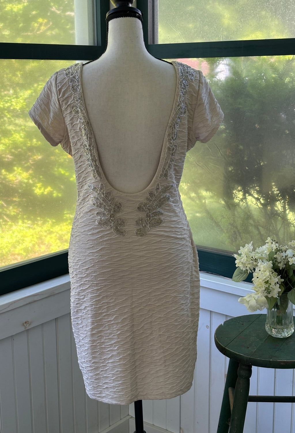 Free People beaded open back dress size medium open back silver beading cascade back view like new