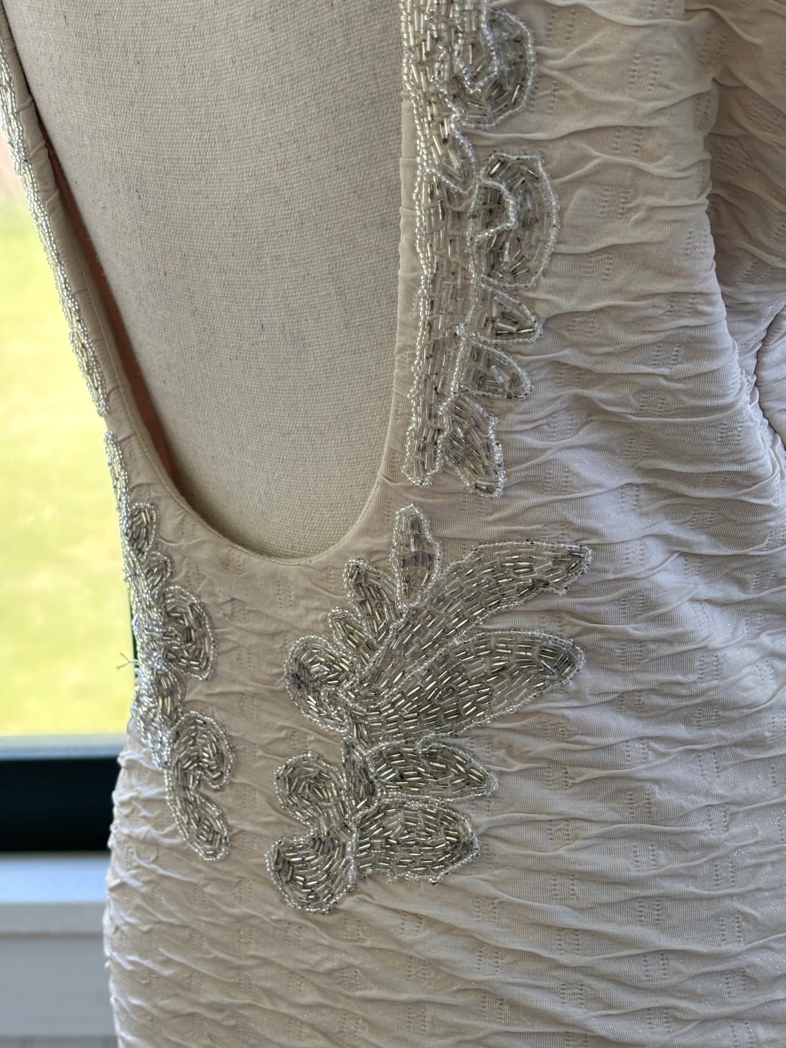 Free People beaded open back dress size medium silver beading detail close up blush ivory