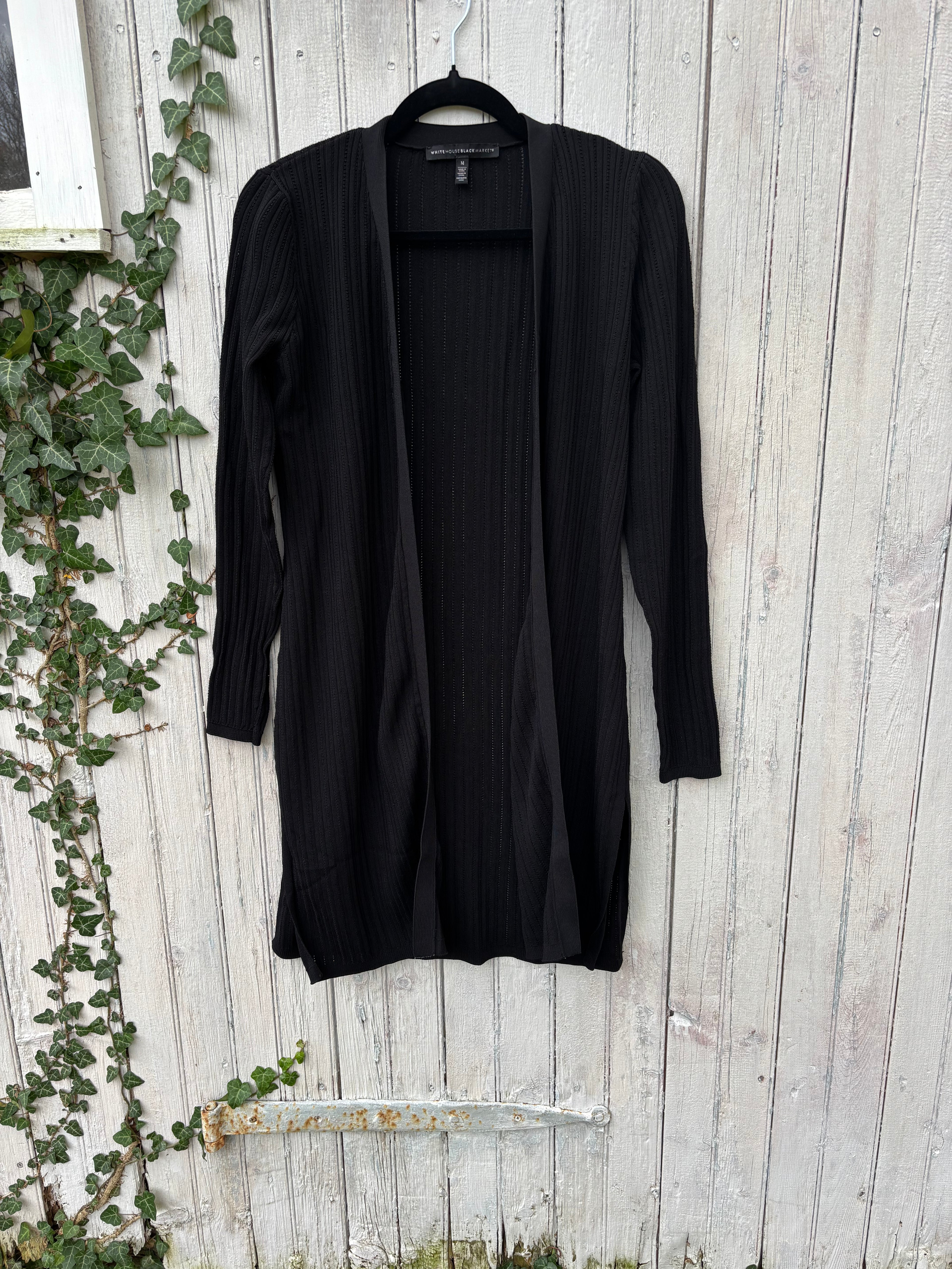 White House Black Market Long Black Cardigan, Size Medium