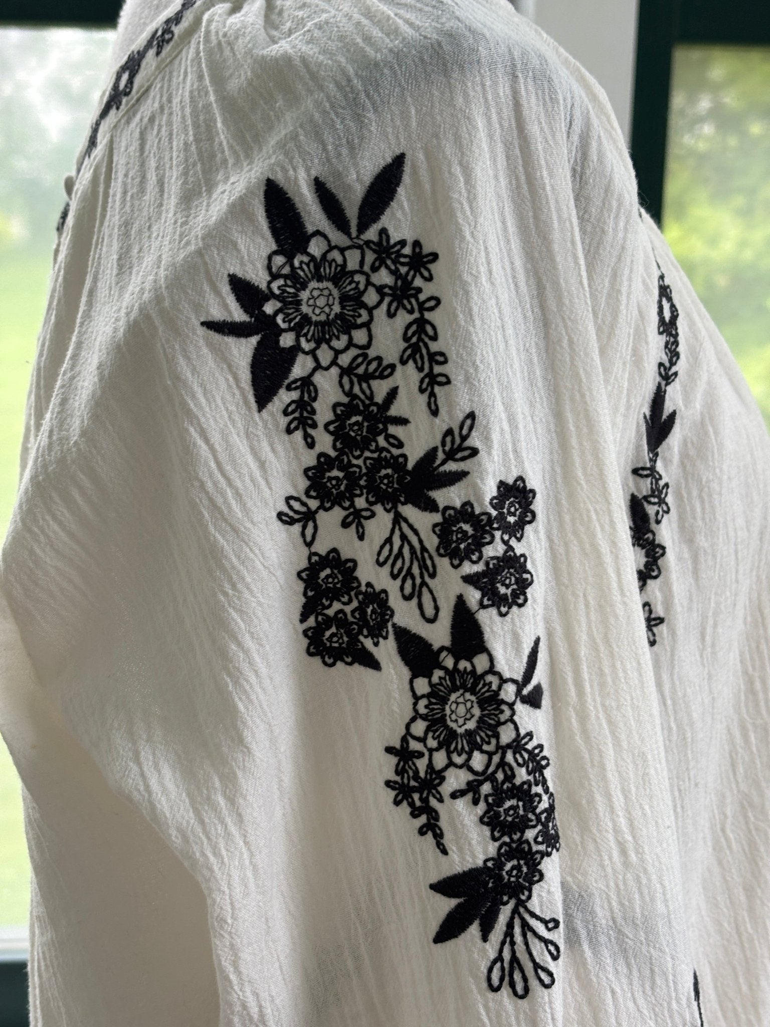 Hayden Los Angeles cream dress black floral embroidery sleeve detail close up new with tags Sassy and Chic