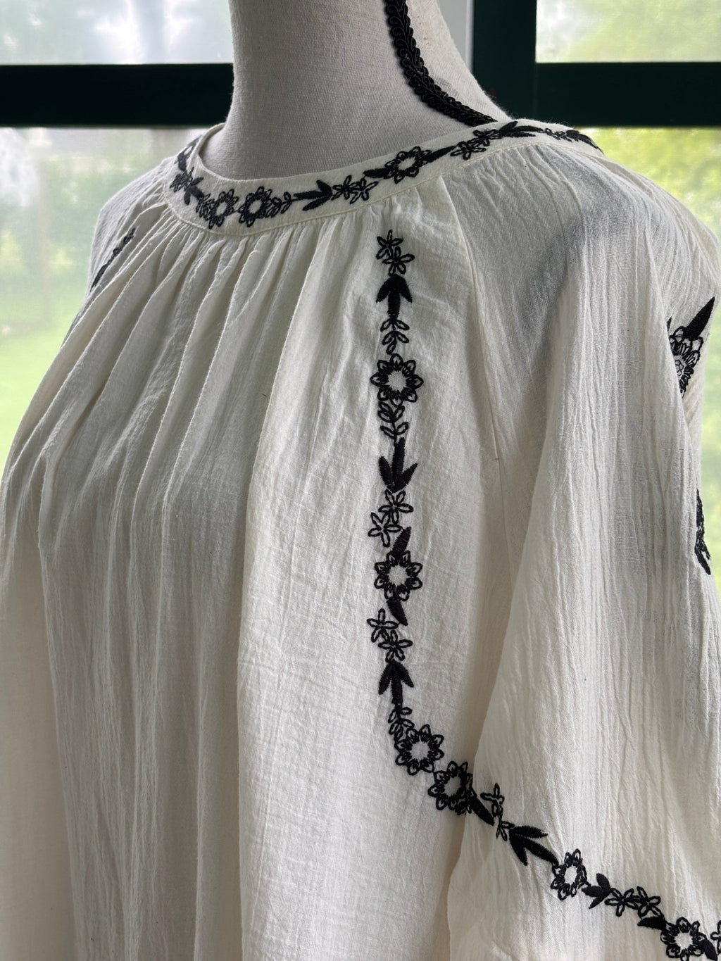 Hayden Los Angeles cream gauze dress black floral embroidery neckline detail new with tags Sassy and Chic