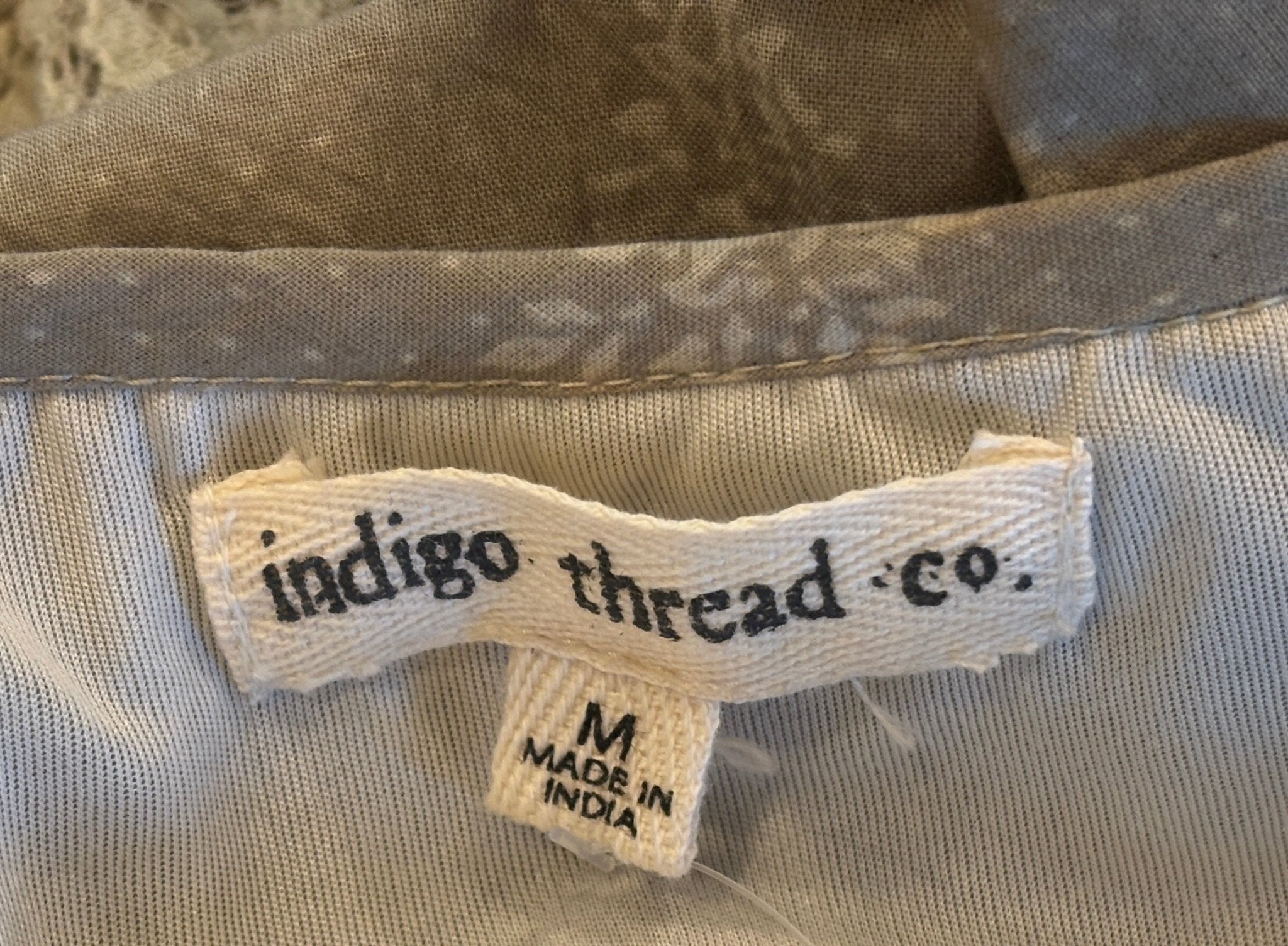 Indigo Thread Co boho summer dress artisan dye process care instructions tag