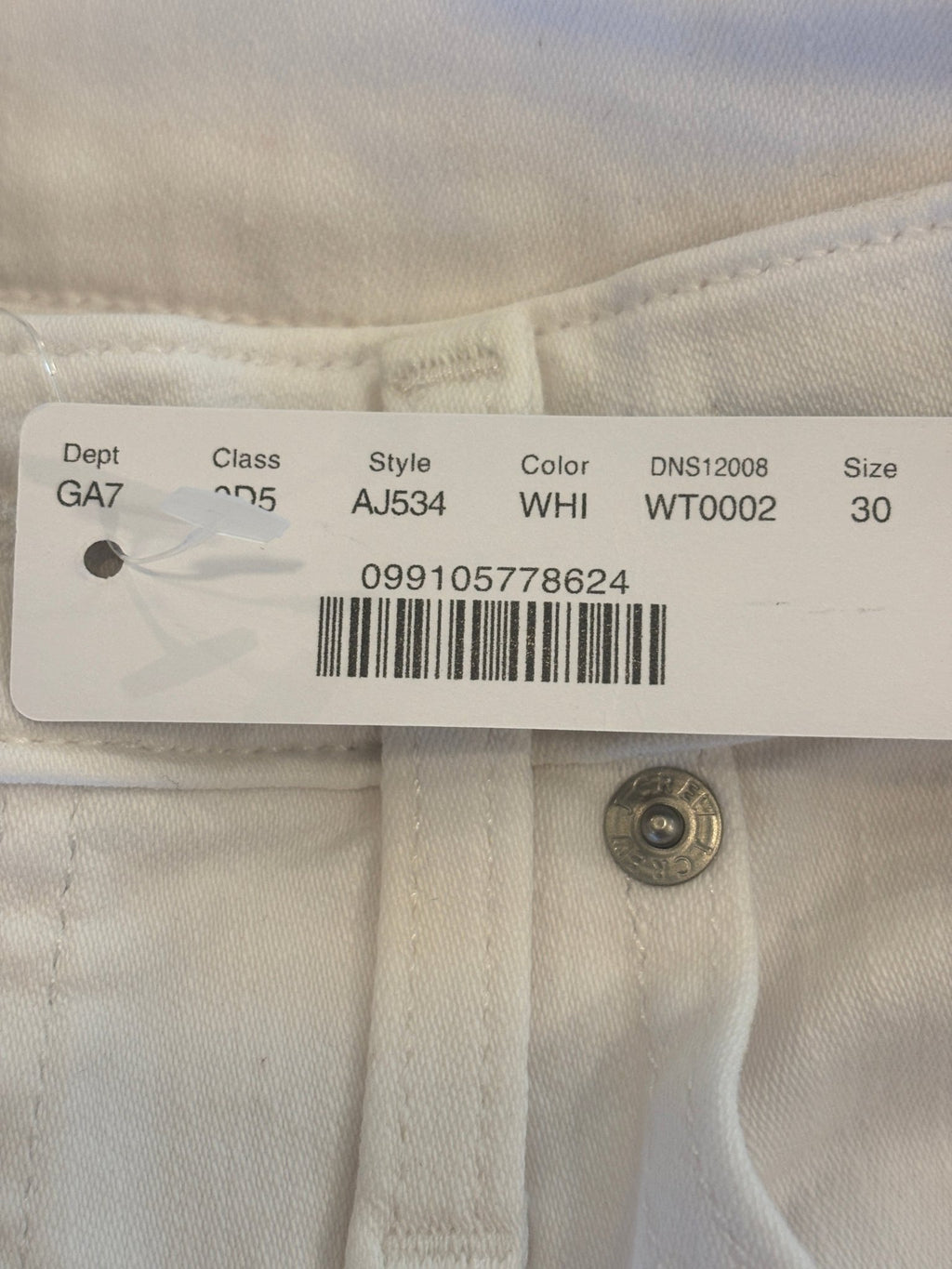 J.Crew hang tag showing Curvy Full Length Demi Boot style, size 30, with Perfecting Pockets detail