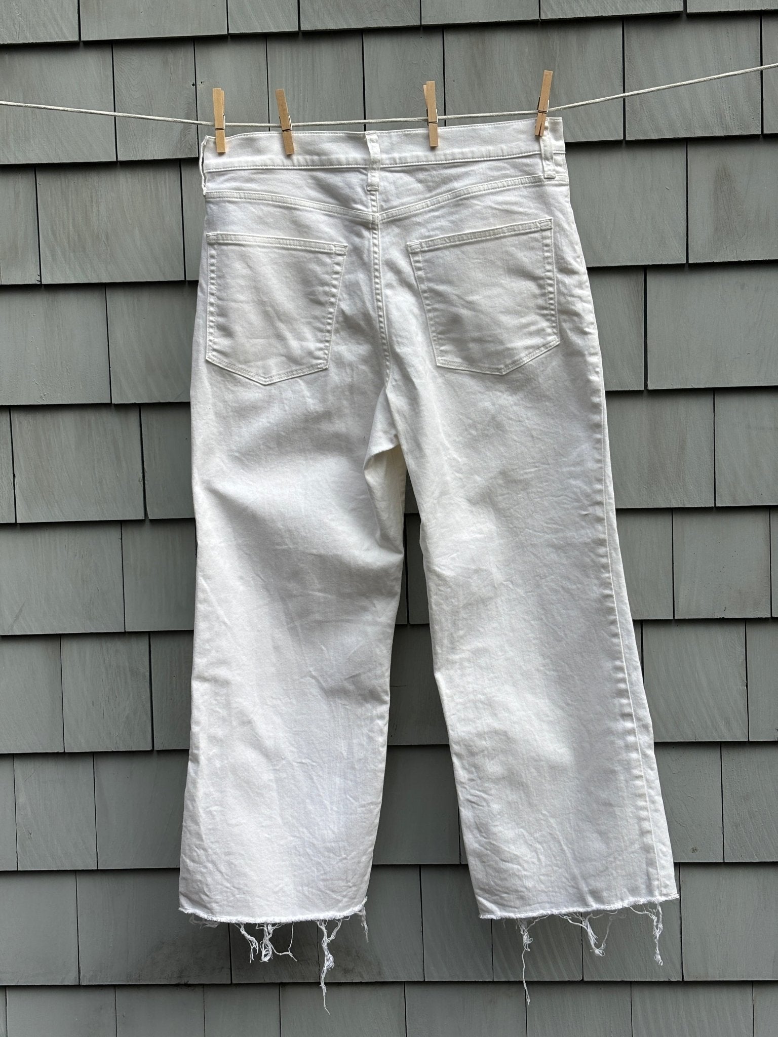 J.Crew white wide leg crop jeans back view raw hem size 30 like new