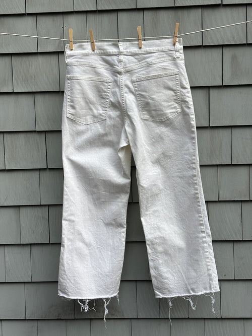 J.Crew white wide leg crop jeans back view raw hem size 30 like new