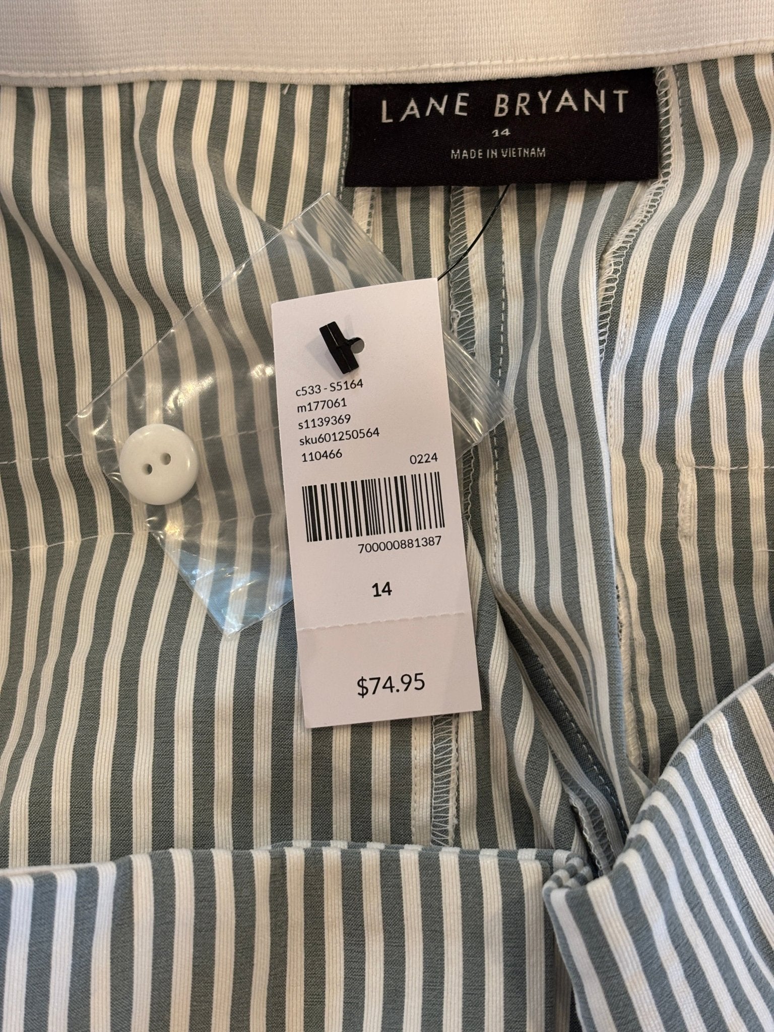 Lane Bryant slim capri brand label size 14 made in Vietnam retail 74.95 NWT price tag