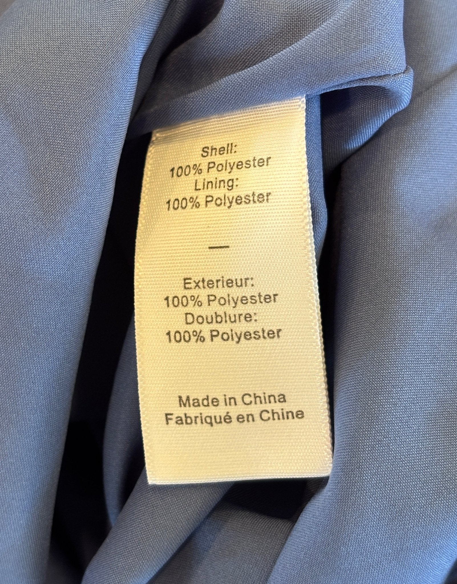 Likely blue floral midi dress 100 percent polyester shell and lining content label made in China