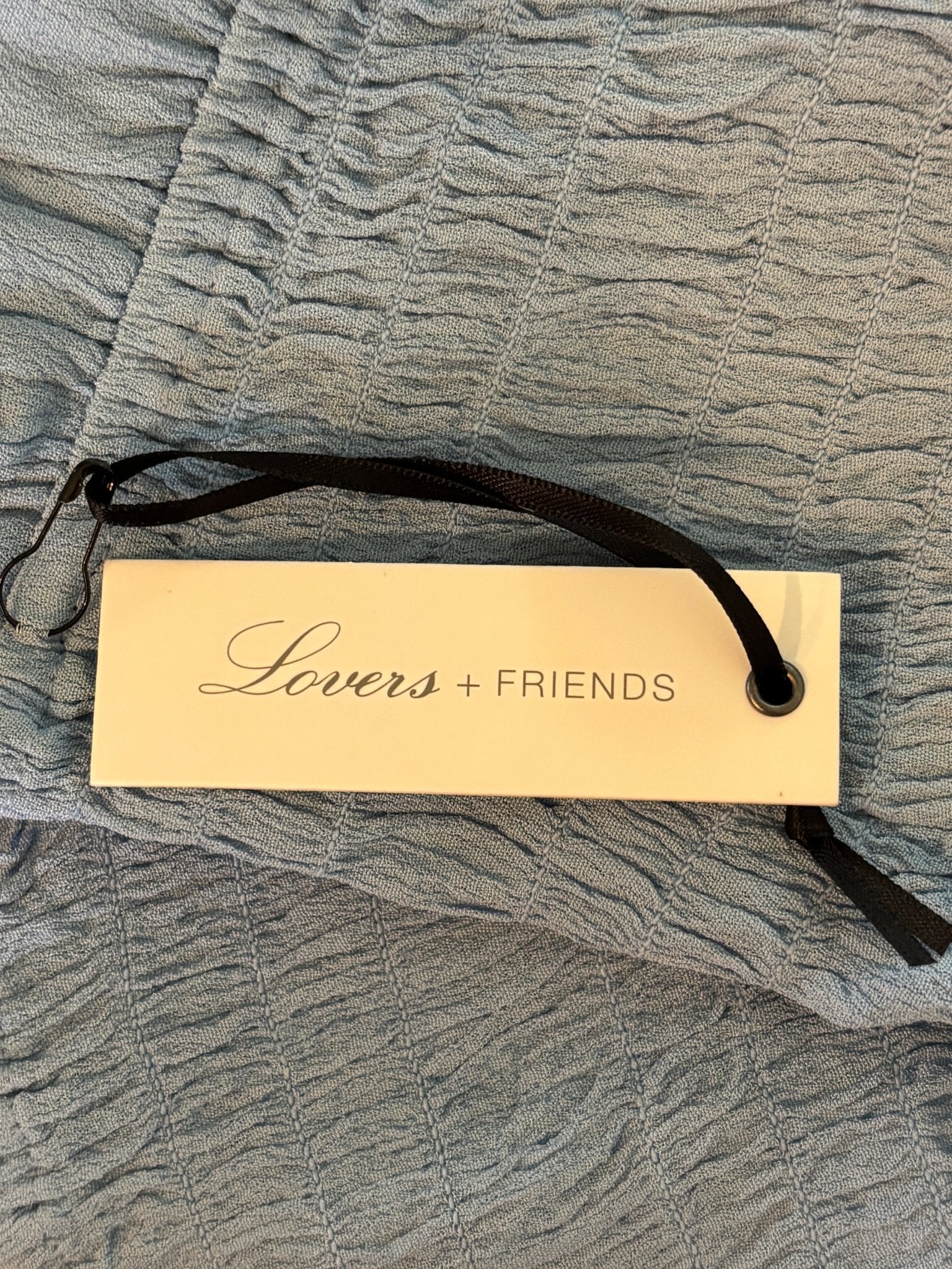 Lovers + Friends hang tag on sky blue smocked mini skirt
