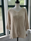Lulu-B oatmeal three-button open knit cardigan, front view on mannequin