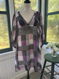 NWT Miss Sixty Collection purple and black geometric print mini dress, full front view on dress form