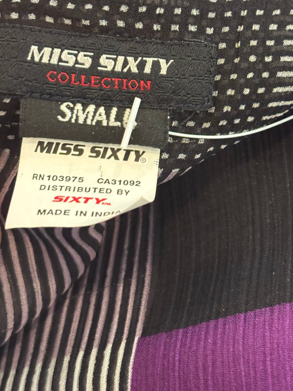 Miss Sixty Collection brand label showing size Small