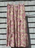 Nasty Gal Collection floral tiered maxi skirt ditsy pink yellow print size 12 front view clothesline