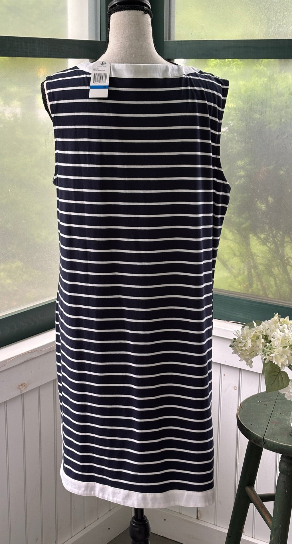 Nautica navy stripe sleeveless shift dress back view new with tags size XL Sassy and Chic
