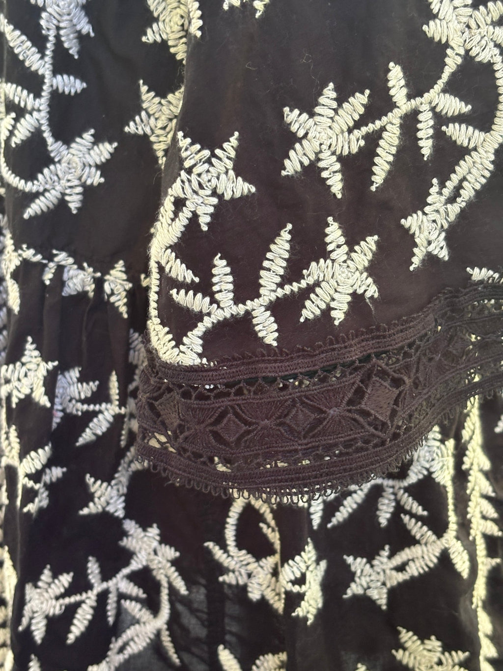 Nema Resort Wear Tatiana Dress black lace waistband detail ornate embroidery close up NWT