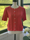 Olivia Grey pointelle cardigan coral button down short sleeve size medium new with tags front view Sassy and Chic