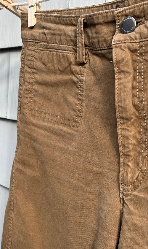 Banana Republic wide leg cropped khaki pants detail close up brown khaki fabric like new Sassy and Chic