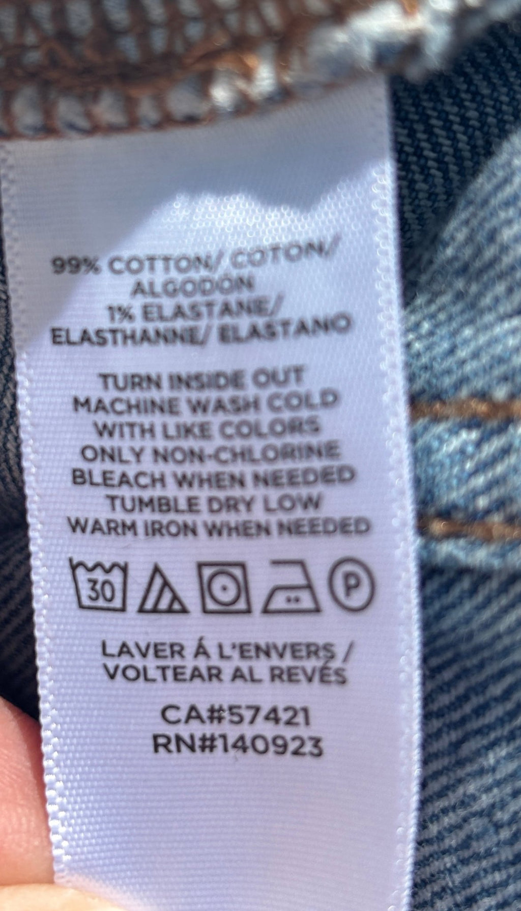 LOFT medium wash denim mini skirt care label fabric content pre-loved skirts Sassy and Chic