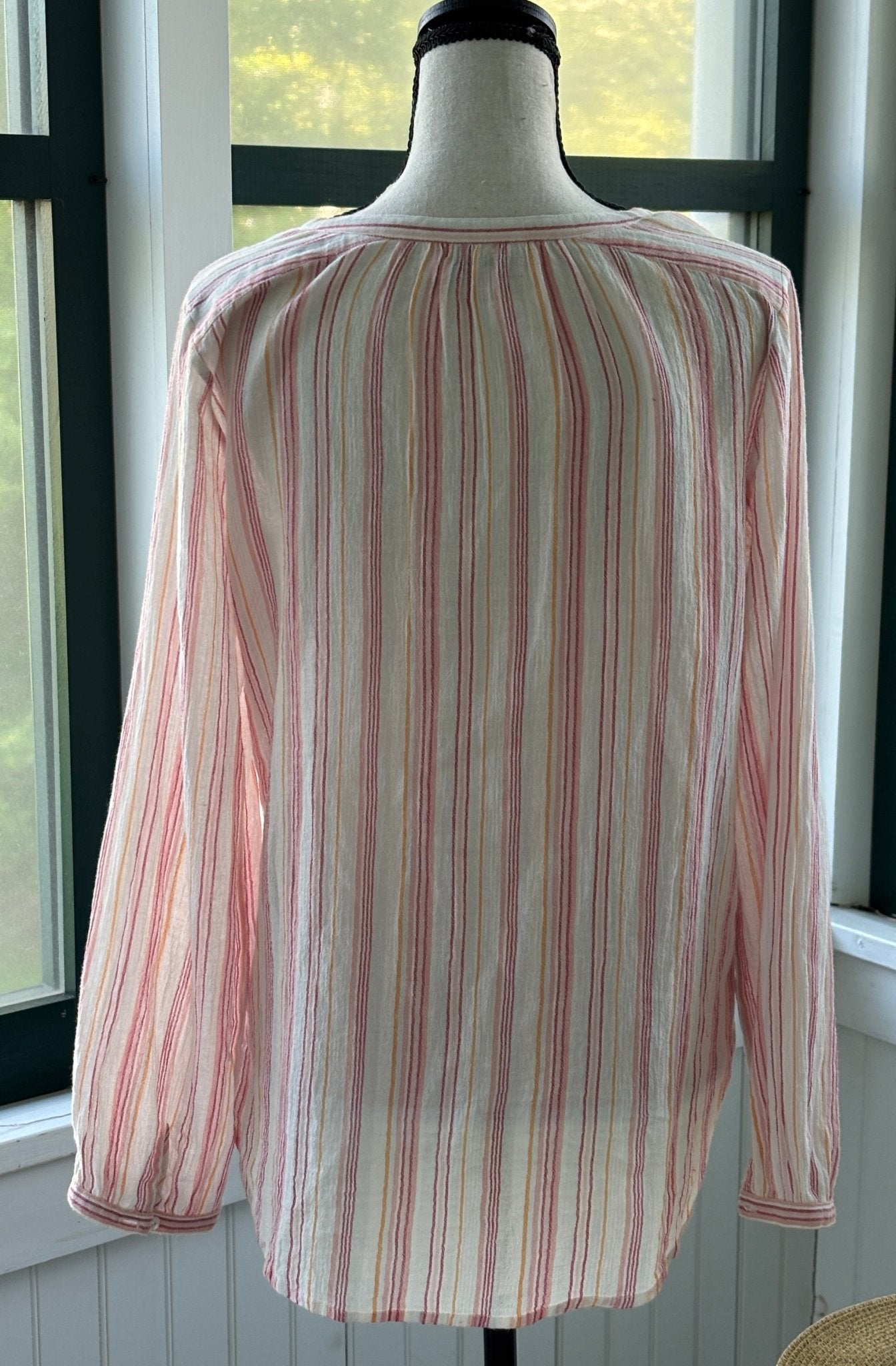 Calypso St Barth striped boho blouse back view long sleeves pre-loved tops like new Sassy and Chic