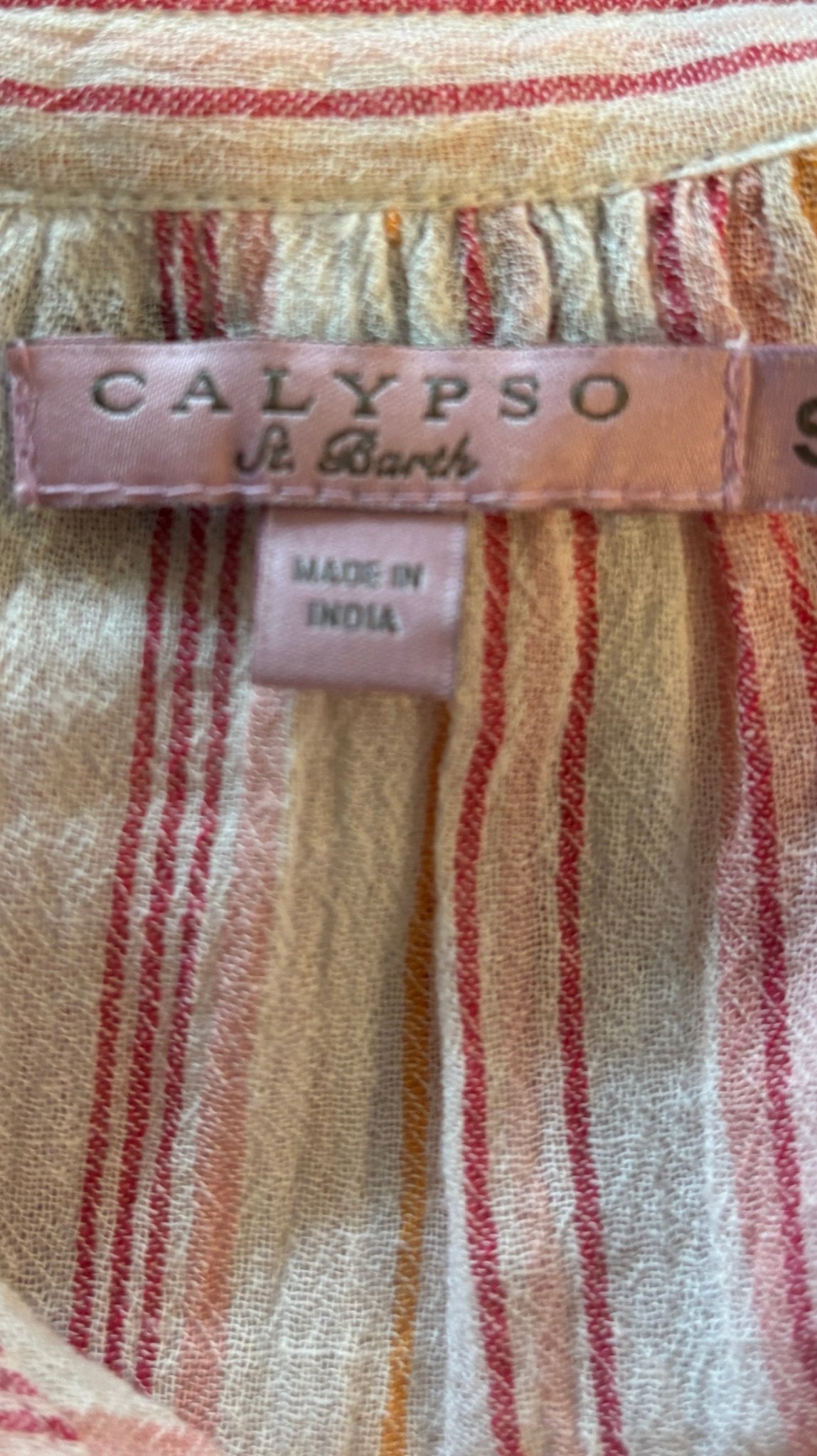 Calypso St Barth striped boho blouse label brand tag made in India like new Sassy and Chic