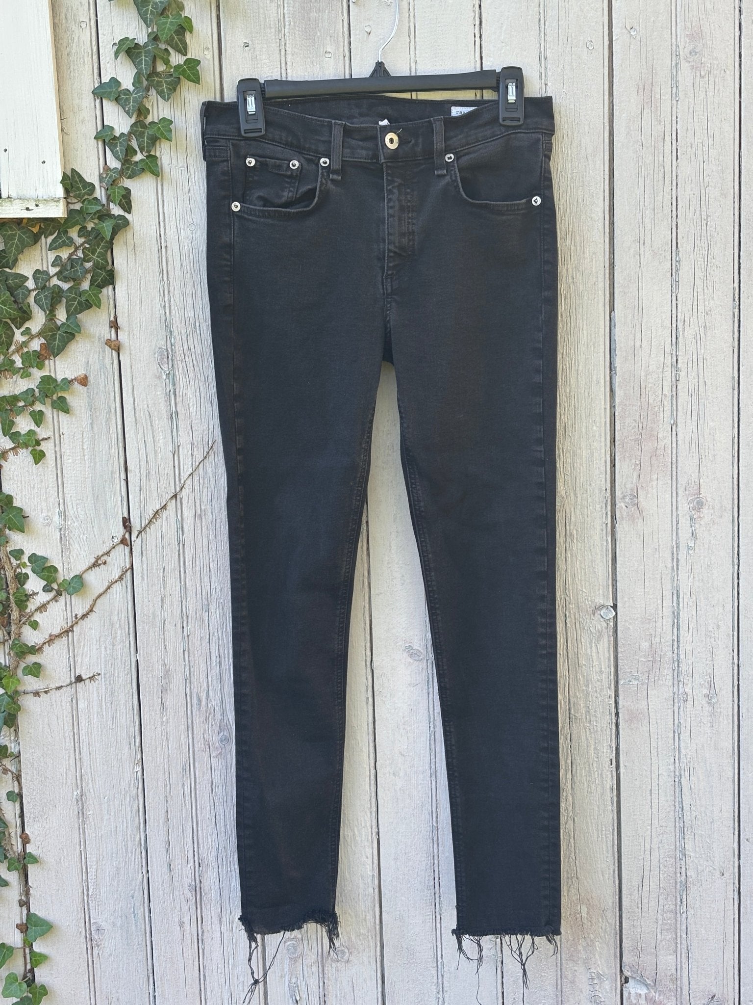 Rag and Bone ankle skinny jeans size 29 washed black raw hem front view great condition