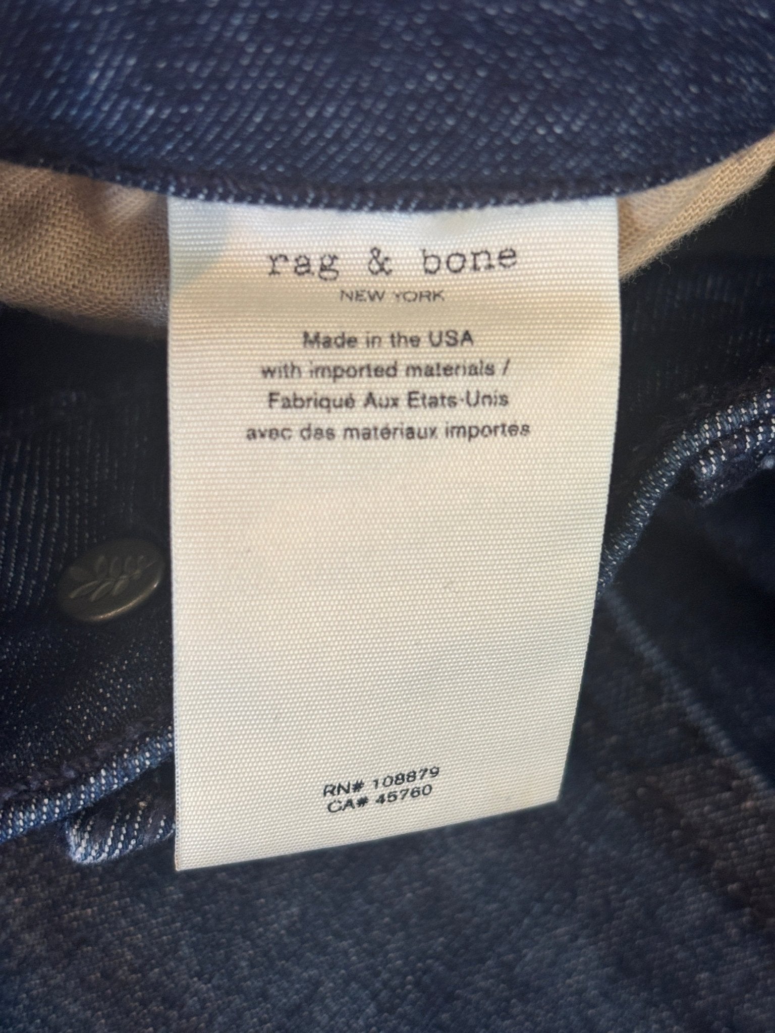 Rag and Bone Ankle Skinny jeans size 29 made in USA imported materials care label