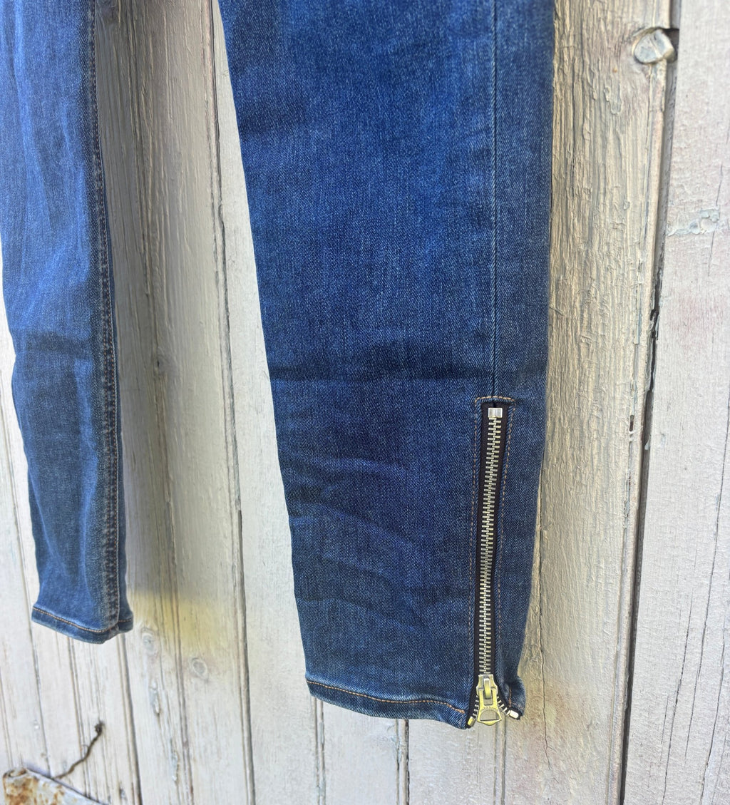 Rag and Bone Cate mid rise ankle skinny jeans size 29 gold ankle zip detail close up