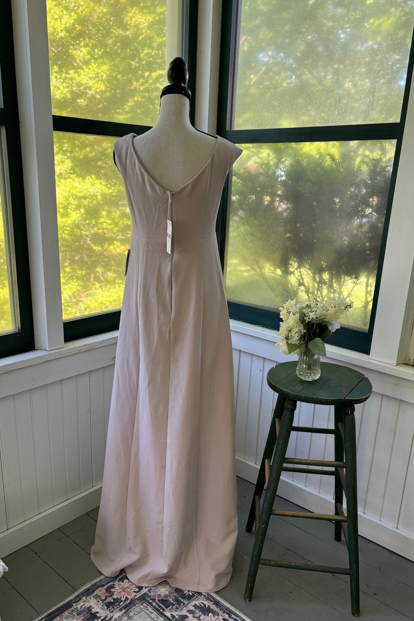 Show Me Your Mumu Zurich Knot Gown size medium blush taupe back view zip closure NWT