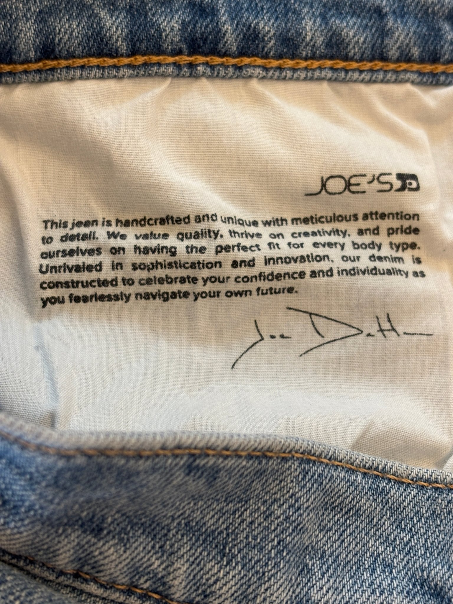 Joe's Jeans thrifted designer denim brand label handcrafted sustainable denim