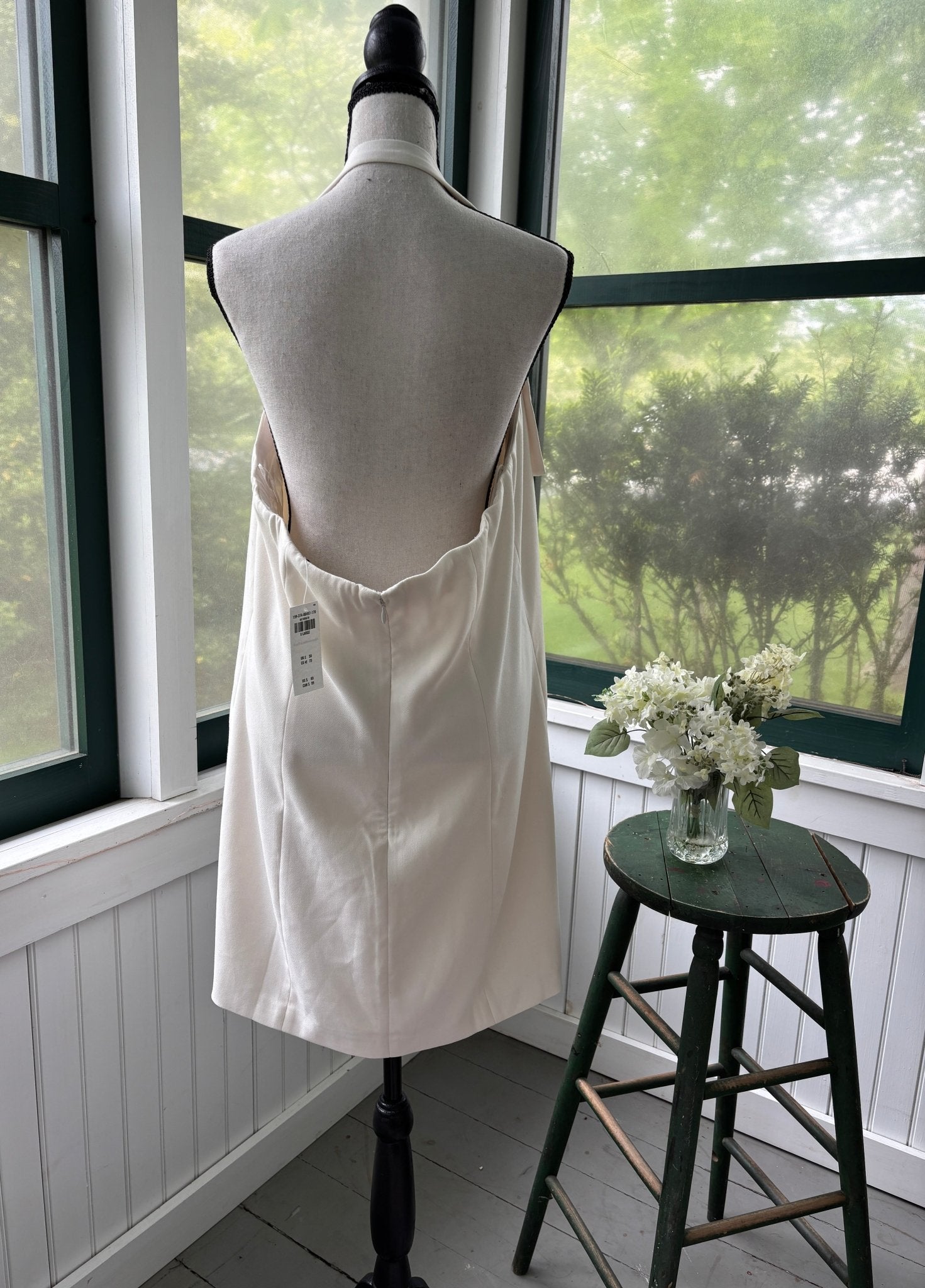 Abercrombie Fitch cream halter mini dress open back view thrifted dresses new with tags Sassy and Chic