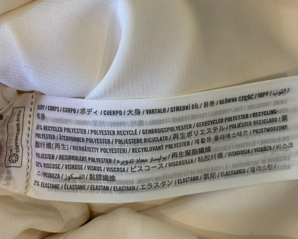 Abercrombie Fitch cream halter mini dress care label recycled polyester thrifted dresses Sassy and Chic
