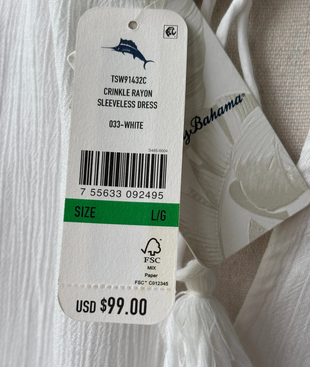 Tommy Bahama Crinkle Rayon Sleeveless Dress | White Eyelet Yoke | Size L | NWT
