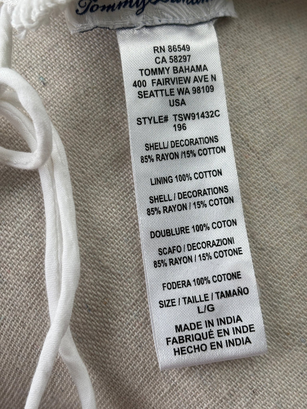 Tommy Bahama Crinkle Rayon Sleeveless Dress | White Eyelet Yoke | Size L | NWT