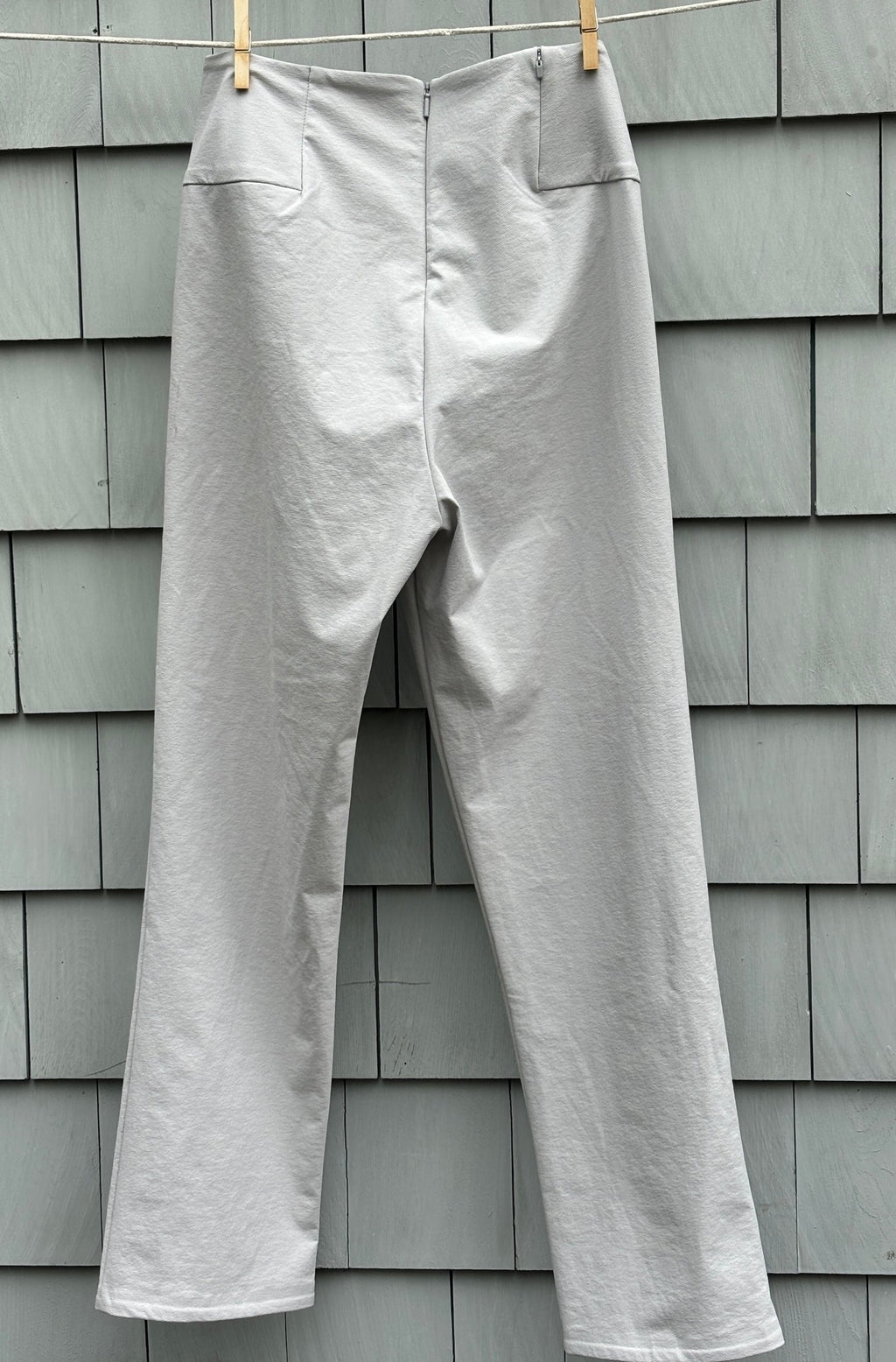 Athleta Wander Slim Straight Crop pants back view light grey thrifted pants new with tags Sassy and Chic