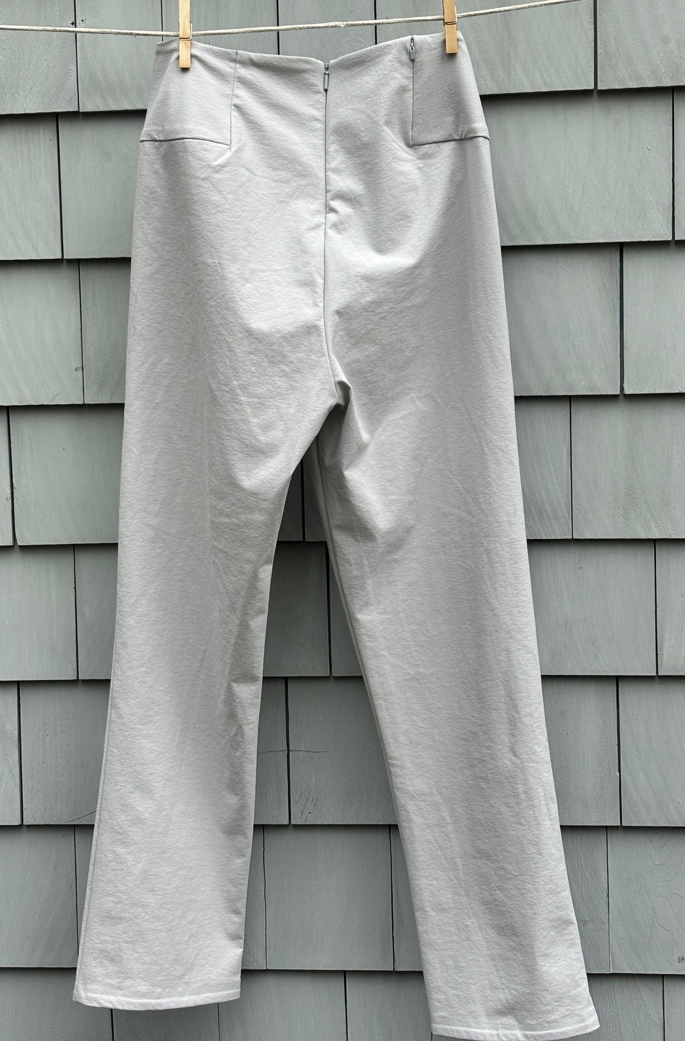 Athleta Wander Slim Straight Crop pants back view light grey thrifted pants new with tags Sassy and Chic