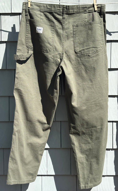 Lee Heritage carpenter pants olive green back view patch pockets thrifted pants Sassy and Chic