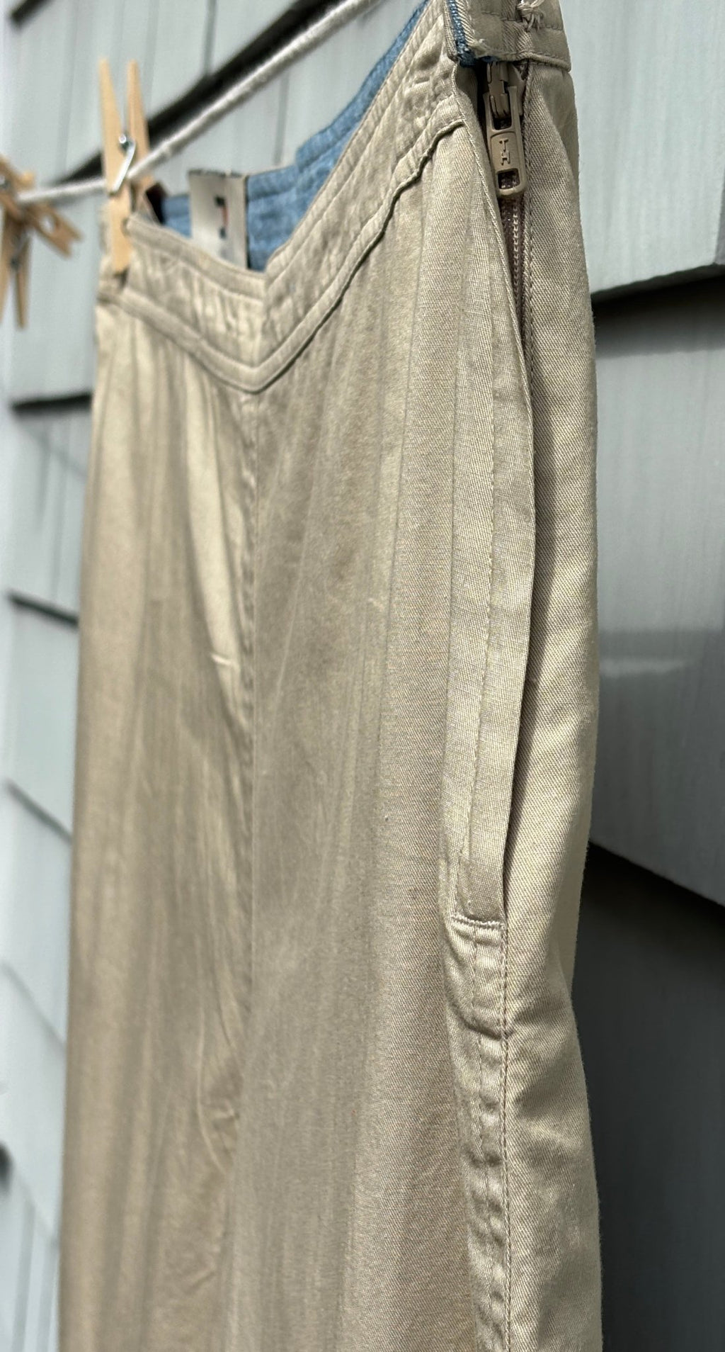 Tommy Hilfiger khaki crop pants side zip denim waistband detail thrifted pants Sassy and Chic