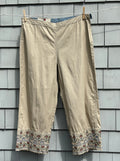 Tommy Hilfiger khaki crop pants embroidered mirror hem front view thrifted pants new with tags Sassy and Chic