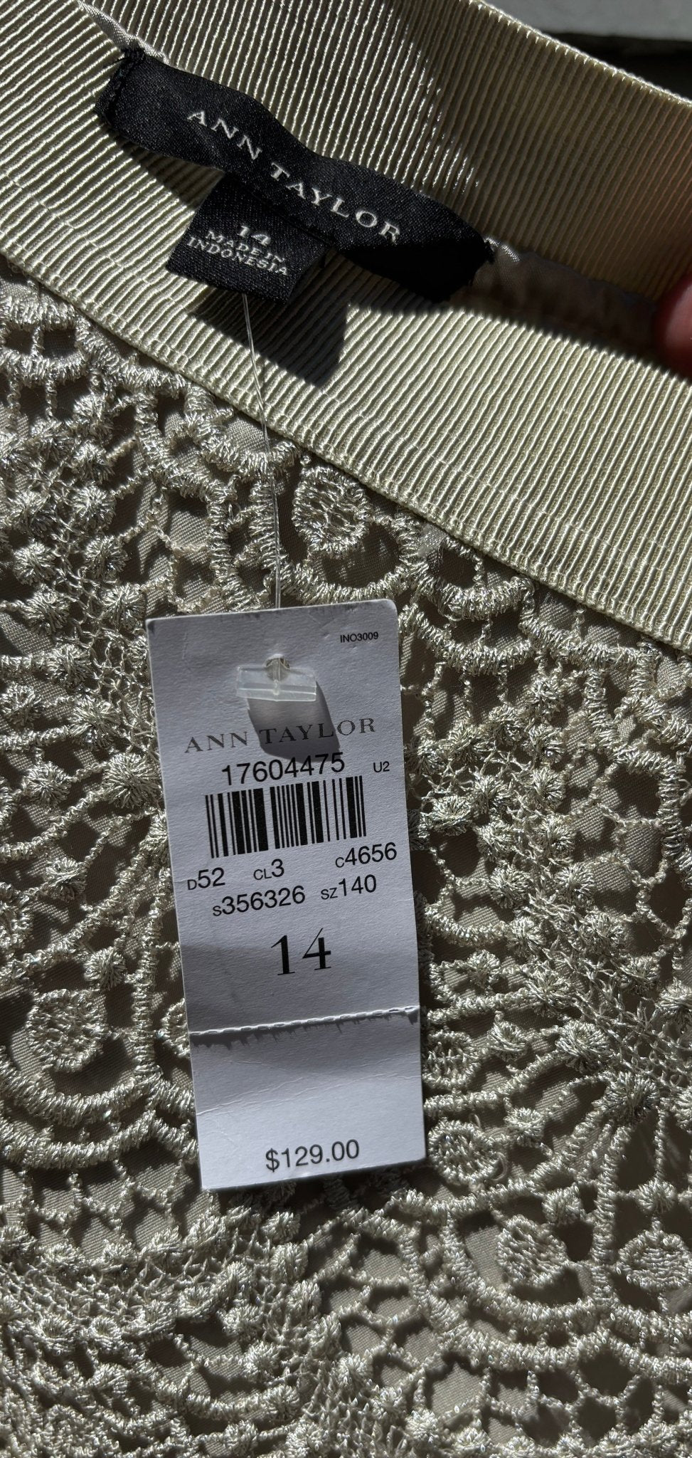 Ann Taylor ivory lace pencil skirt care label dry clean only thrifted skirts Sassy and Chic