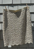 Ann Taylor ivory lace pencil skirt front view scalloped hem thrifted skirts new with tags Sassy and Chic