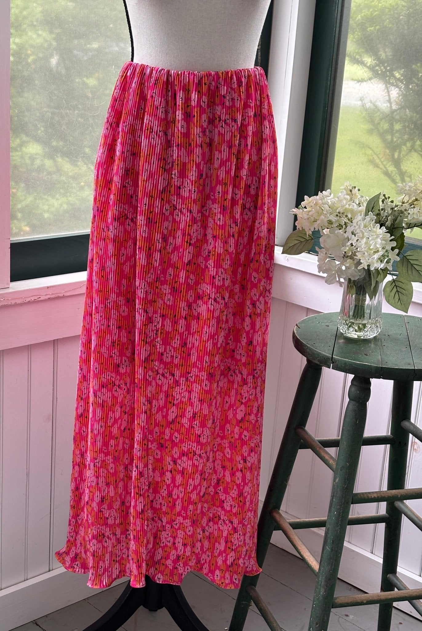Petal Pup Minelli Pleat Midi Skirt hot pink front view thrifted skirts new with tags Sassy and Chic
