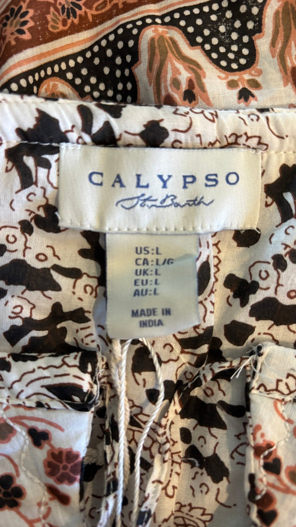 Calypso St Barth boho peasant blouse label brand tag size large like new Sassy and Chic