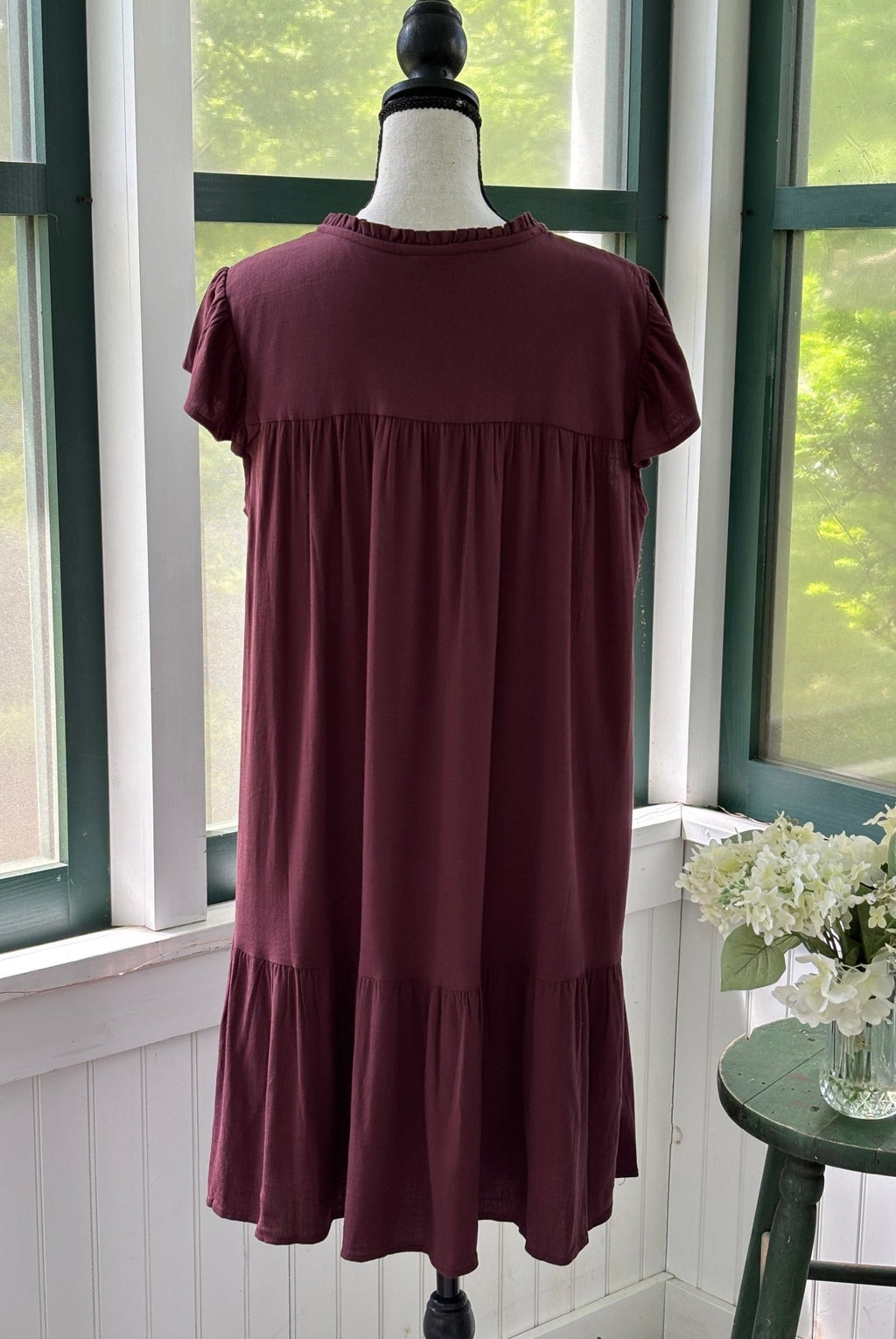 Torrid lace neck drop waist dress burgundy back view tiered flounced hem size 12 new with tags Sassy and Chic