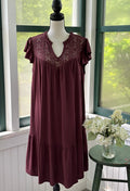 Torrid lace neck drop waist dress burgundy size 12 full length front view new with tags Sassy and Chic
