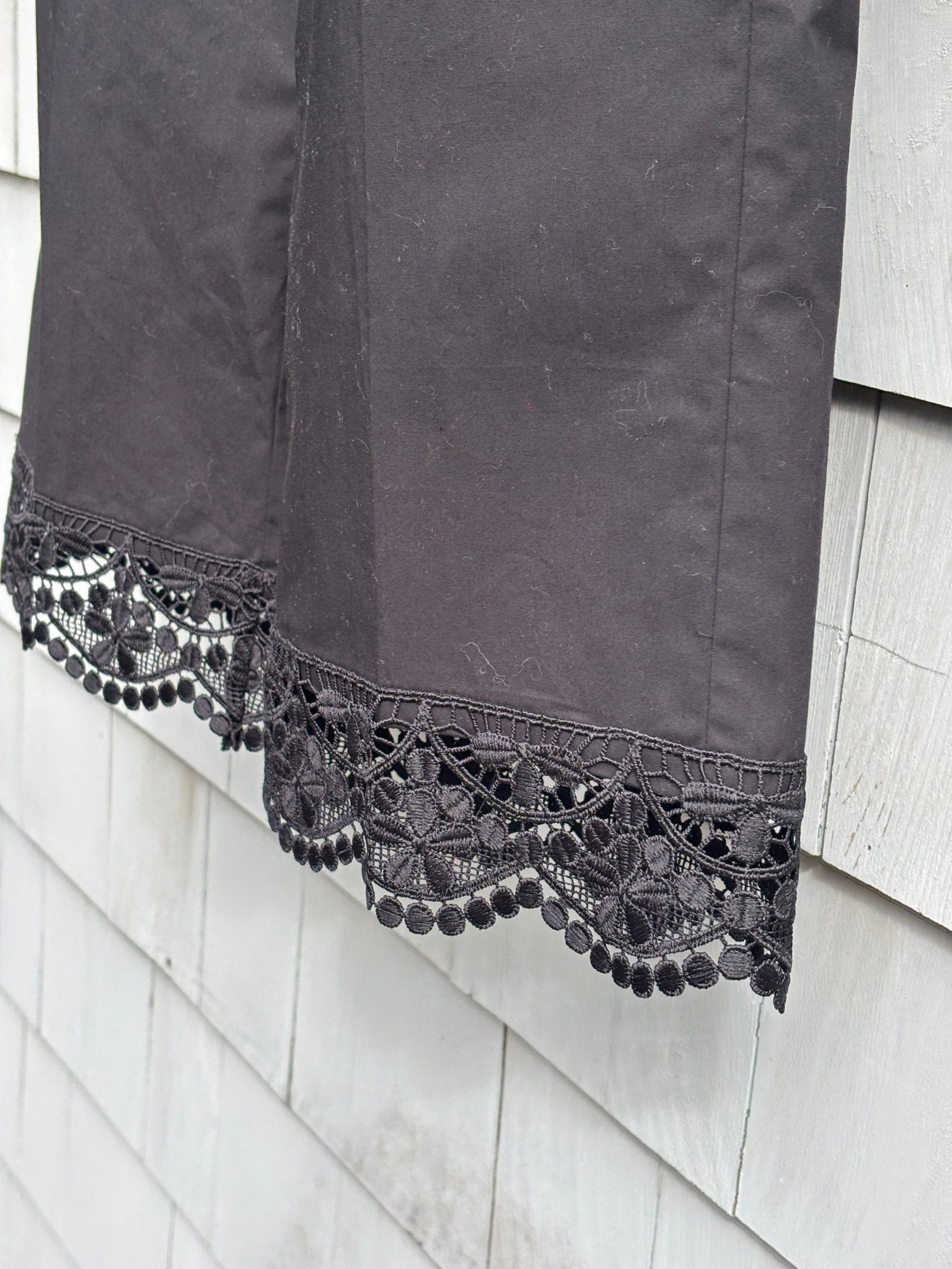 TwinSet Milano black crop pants ornate lace hem pom pom trim detail close up Italian designer NWT