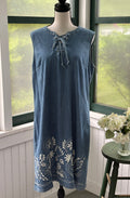 Thrifted dresses Westport 1962 denim lace-up embroidered shift dress front view size 12 NWT
