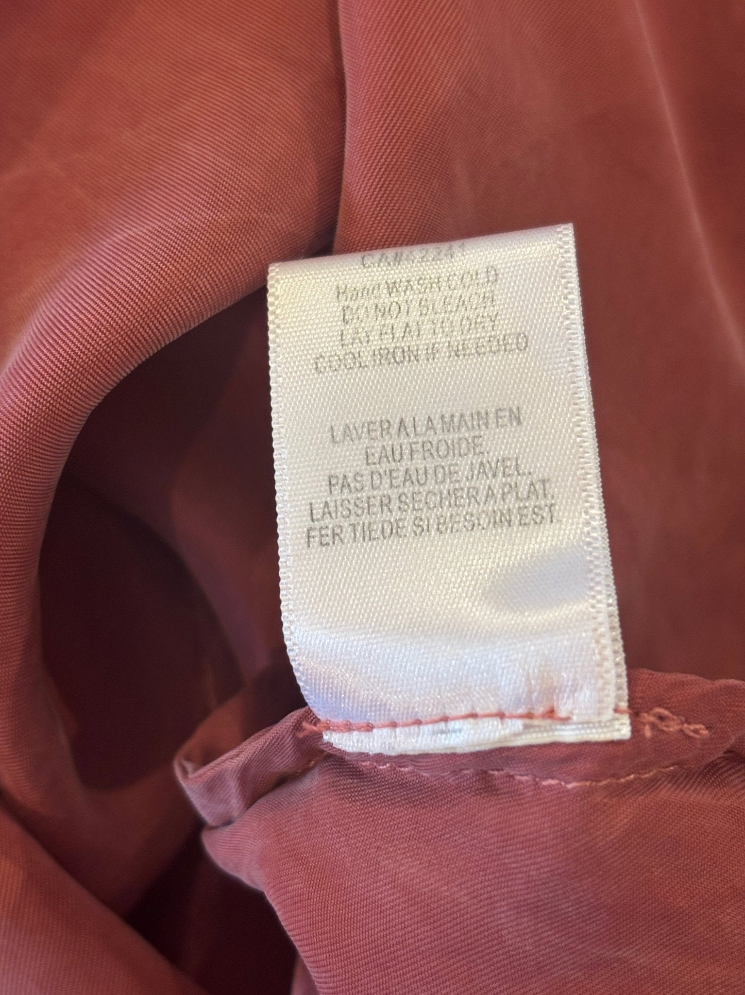 Care label for Young Fabulous & Broke blouse, hand wash cold instructions