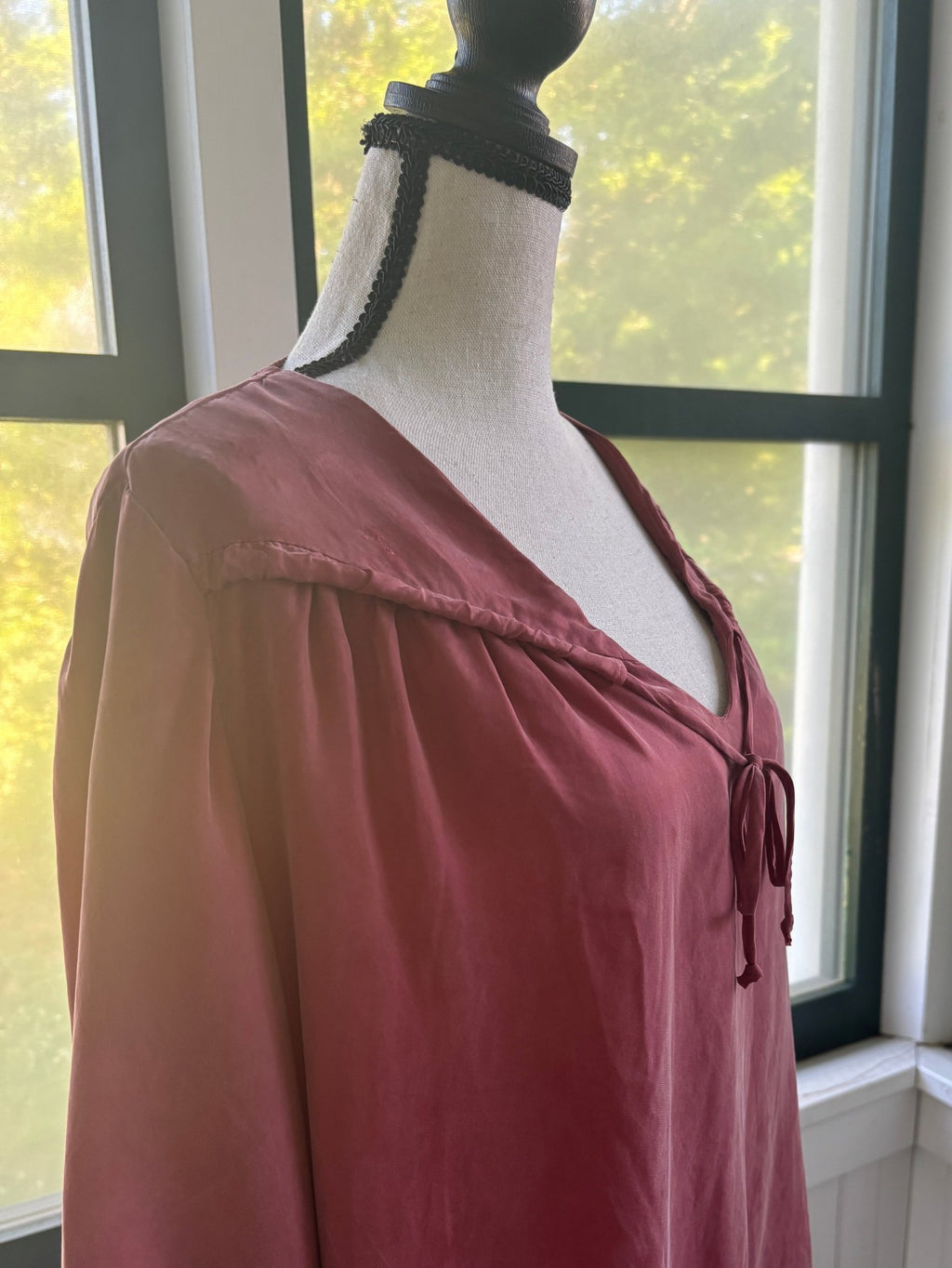 Young Fabulous & Broke side view showing ruched neckline trim and self-tie detail