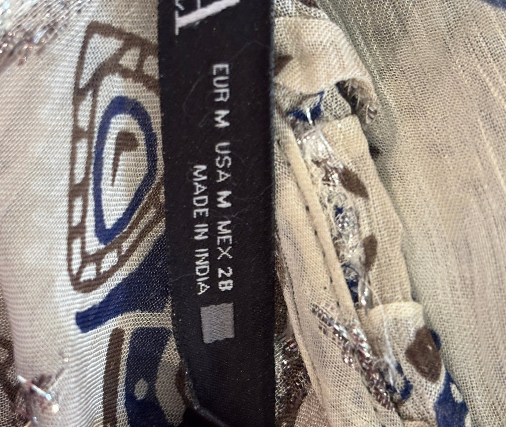 Zara brand label showing EUR M, USA M, MEX 28, made in India
